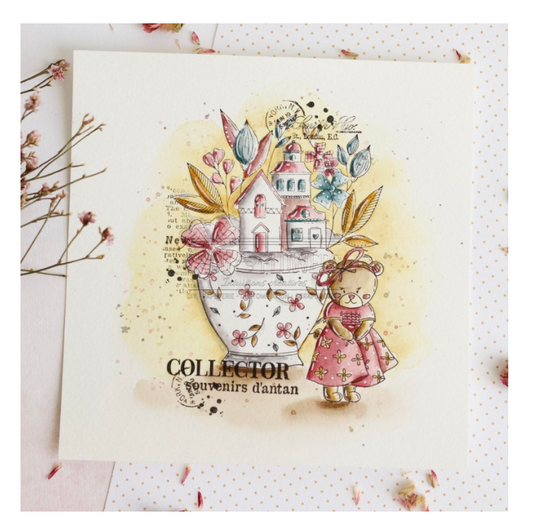 House and Cup / La Tasse - Rubber Stamp Set - Chou and Flowers