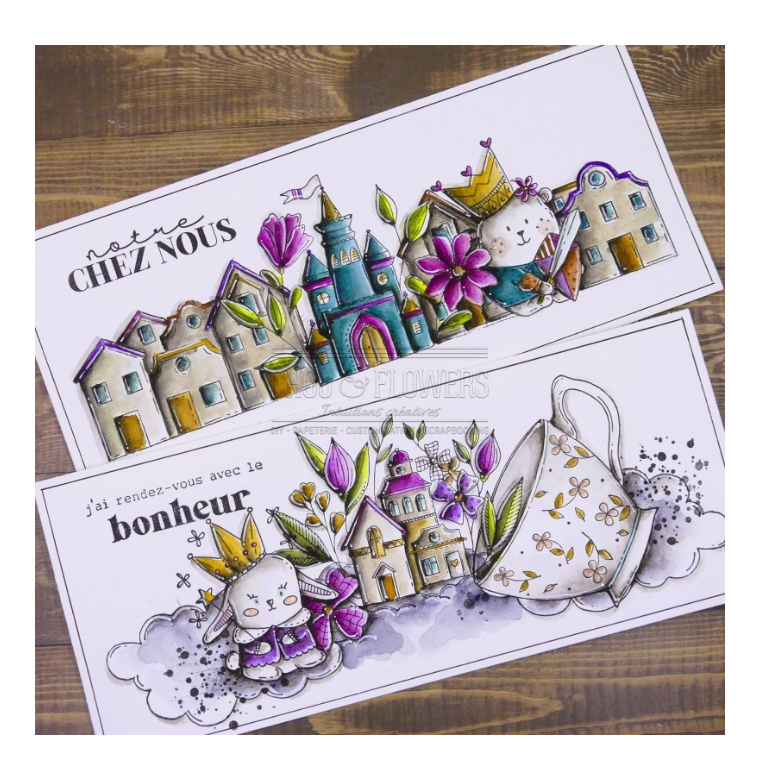 House and Cup / La Tasse - Rubber Stamp Set - Chou and Flowers