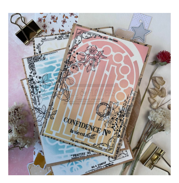 Stained Glass / Vitrail - Stencil - Chou and Flowers