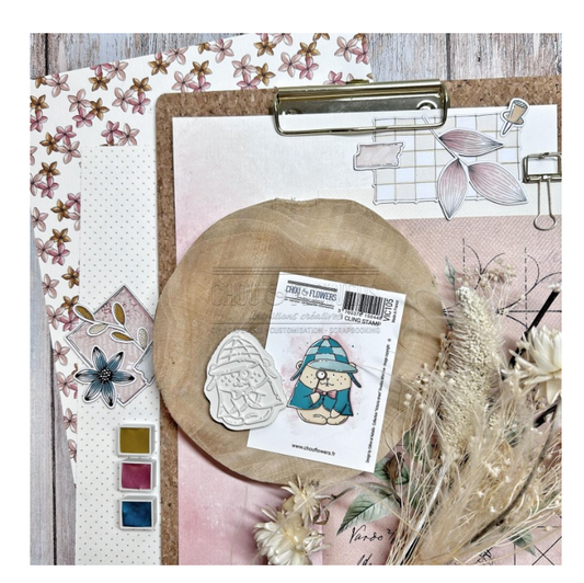 Doudou Detective - Stamp - 2.5 x 1.5 inch - Chou and Flowers
