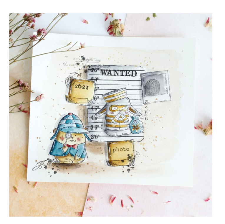 Doudou Detective - Stamp - 2.5 x 1.5 inch - Chou and Flowers