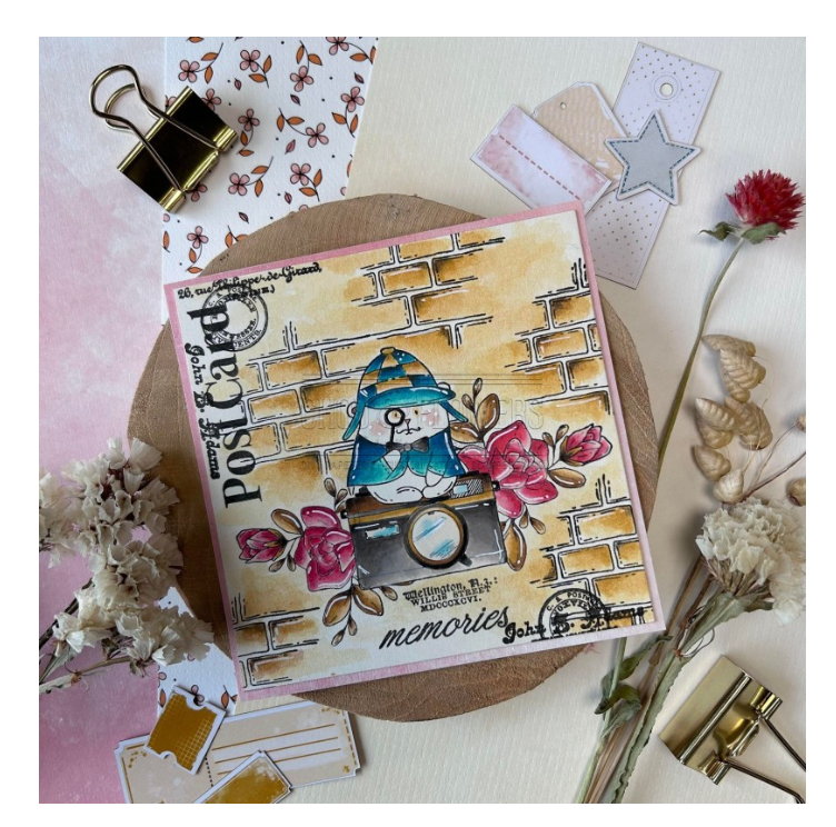 Doudou Detective - Stamp - 2.5 x 1.5 inch - Chou and Flowers