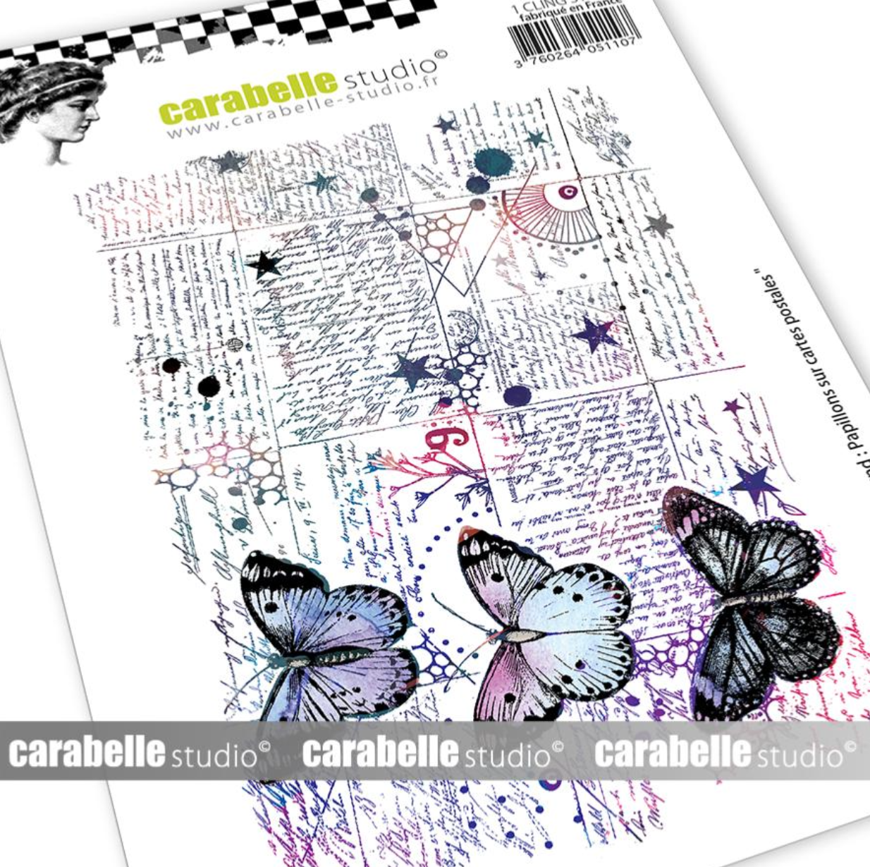 Rubber Cling Stamp A6 - Background Papillons Sur Cartes Postales - Carabelle Studio