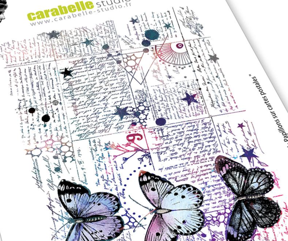 Rubber Cling Stamp A6 - Background Papillons Sur Cartes Postales - Carabelle Studio