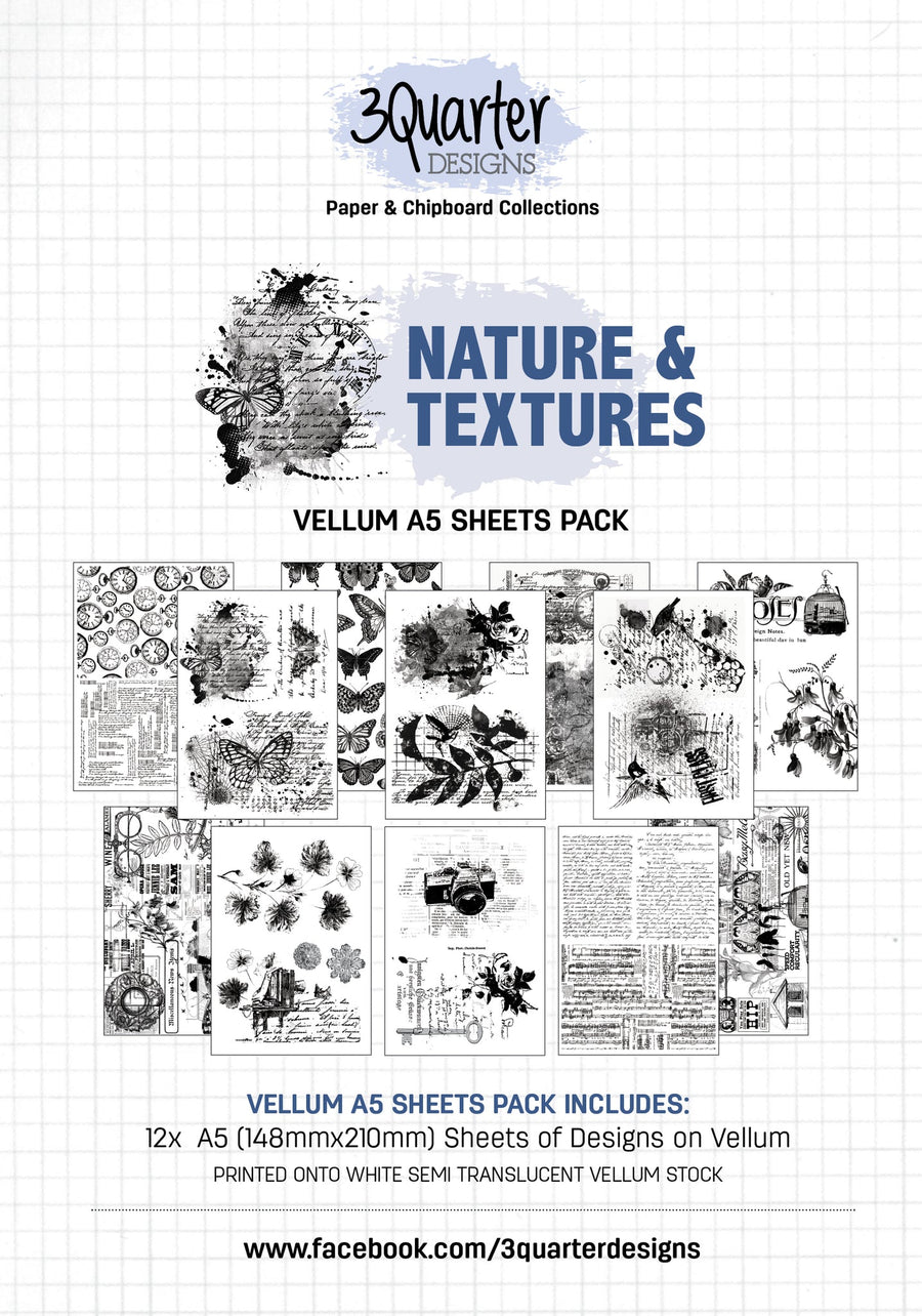 A5 -  Nature & Texture - Vellum 12 Sheet Pack - 3 Quarter Designs