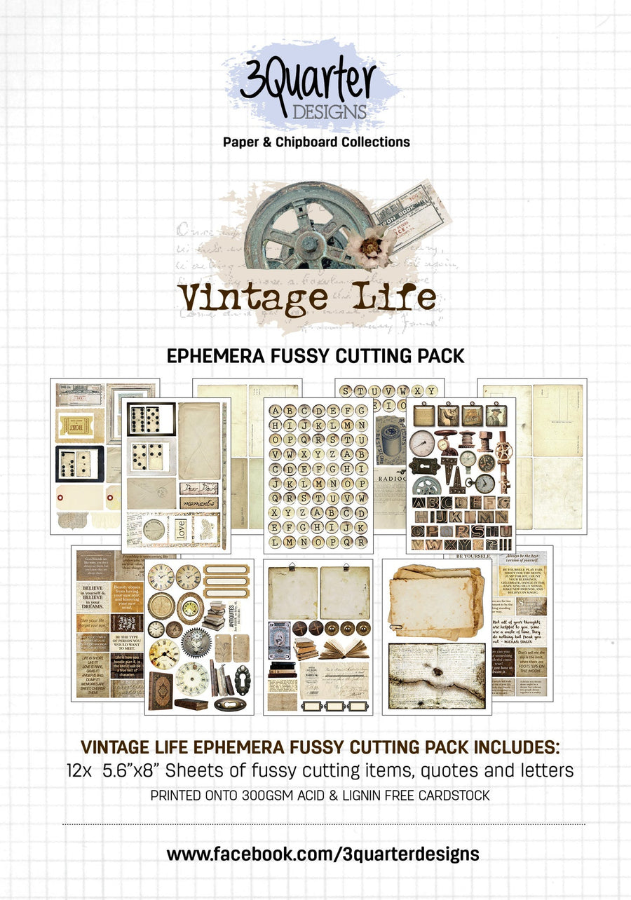 A5 - Vintage Life - Ephemera Fussy Cutting Pack - 3 Quarter Designs