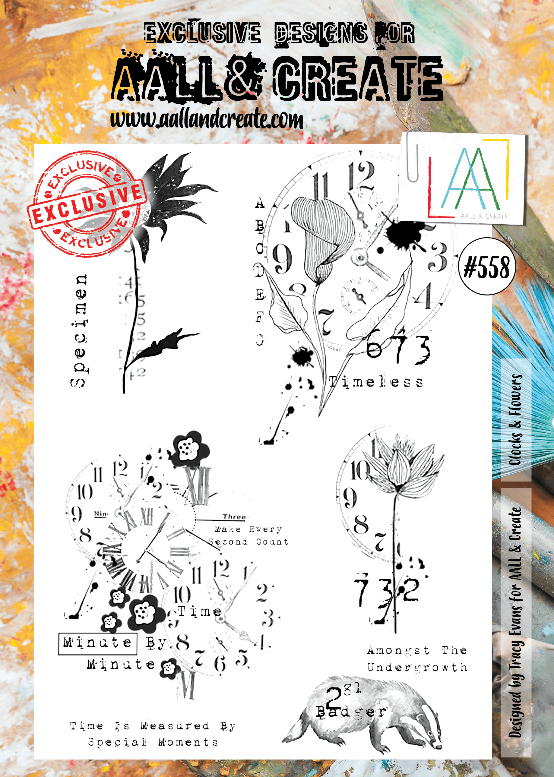 Aall and Create - Clock & Flowers - A4 - Designer Tracy Evans - Clear Stamp Set - #558 - Messy Papercrafts