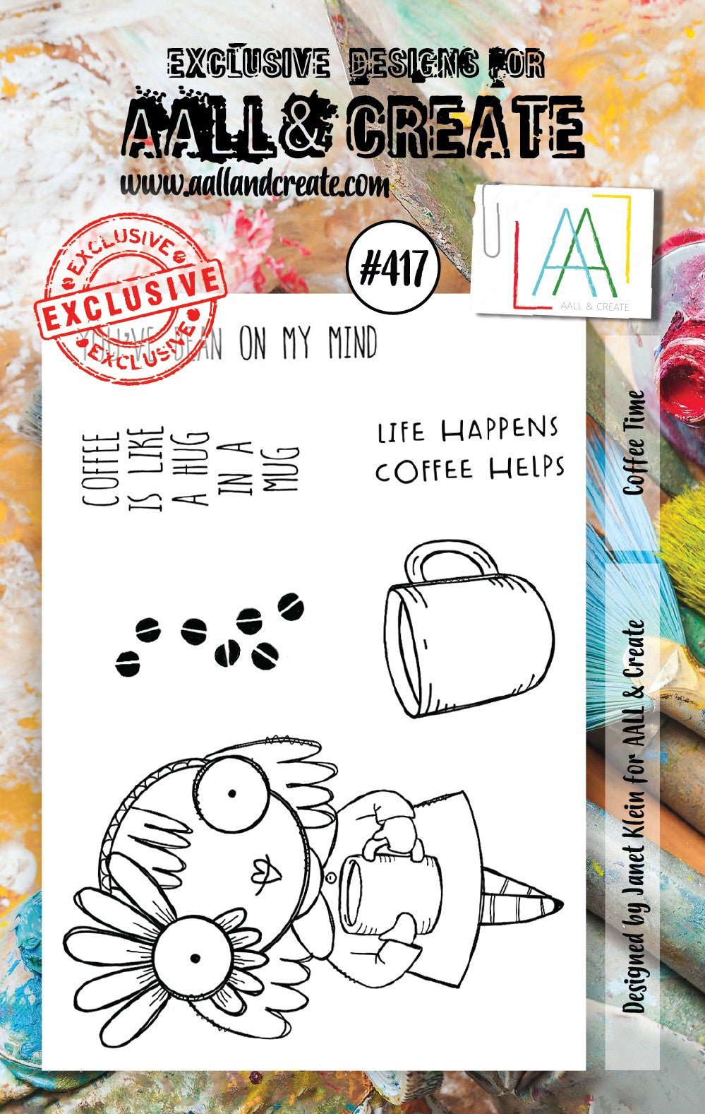 Aall and Create - Coffee Time - A7 - Designer Janet Klein - Clear Stamp Set - #417 Aall & Create