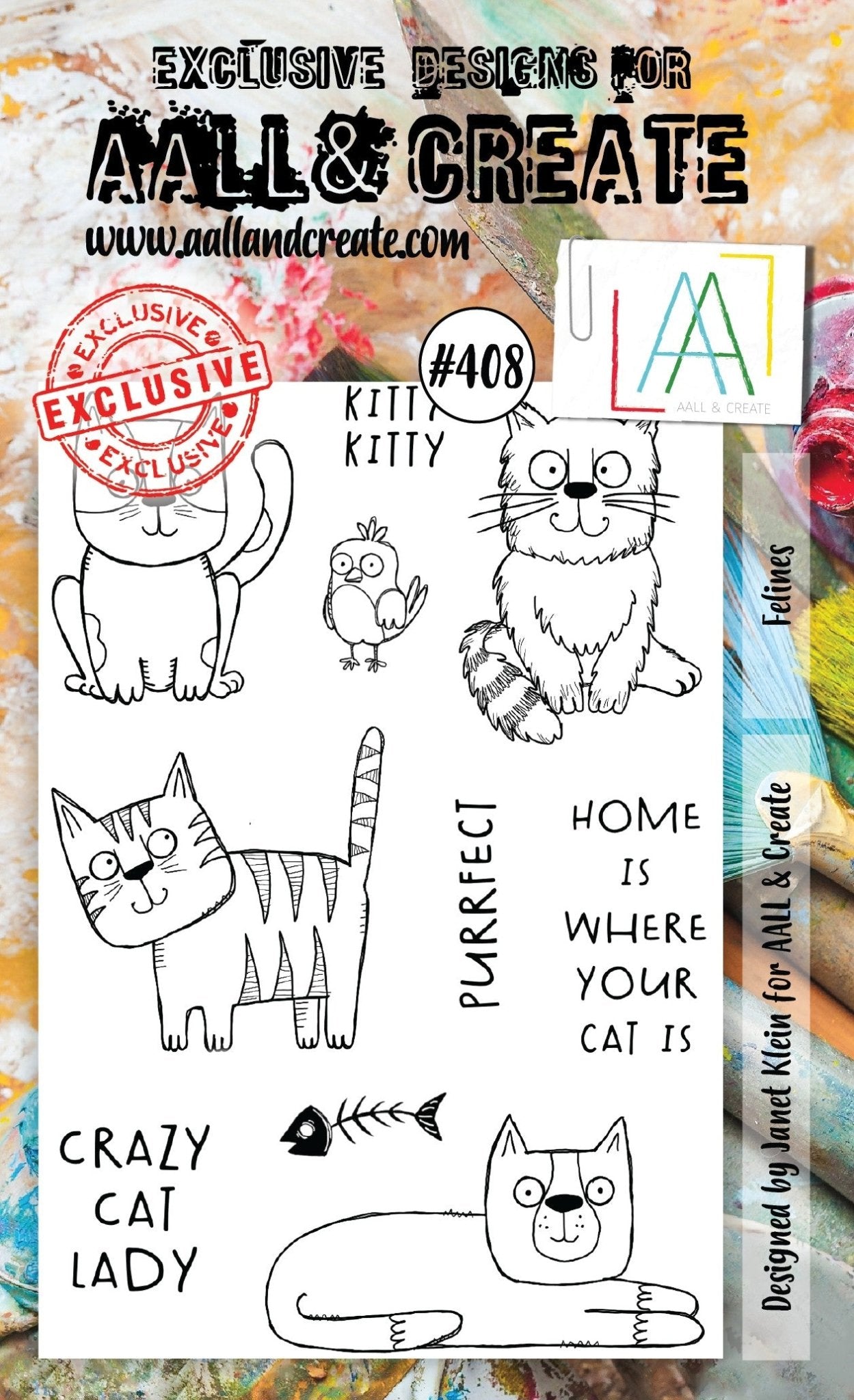 Aall and Create - Felines - A6 - Designer Janet Klein - Clear Stamp Set - #408 Aall & Create