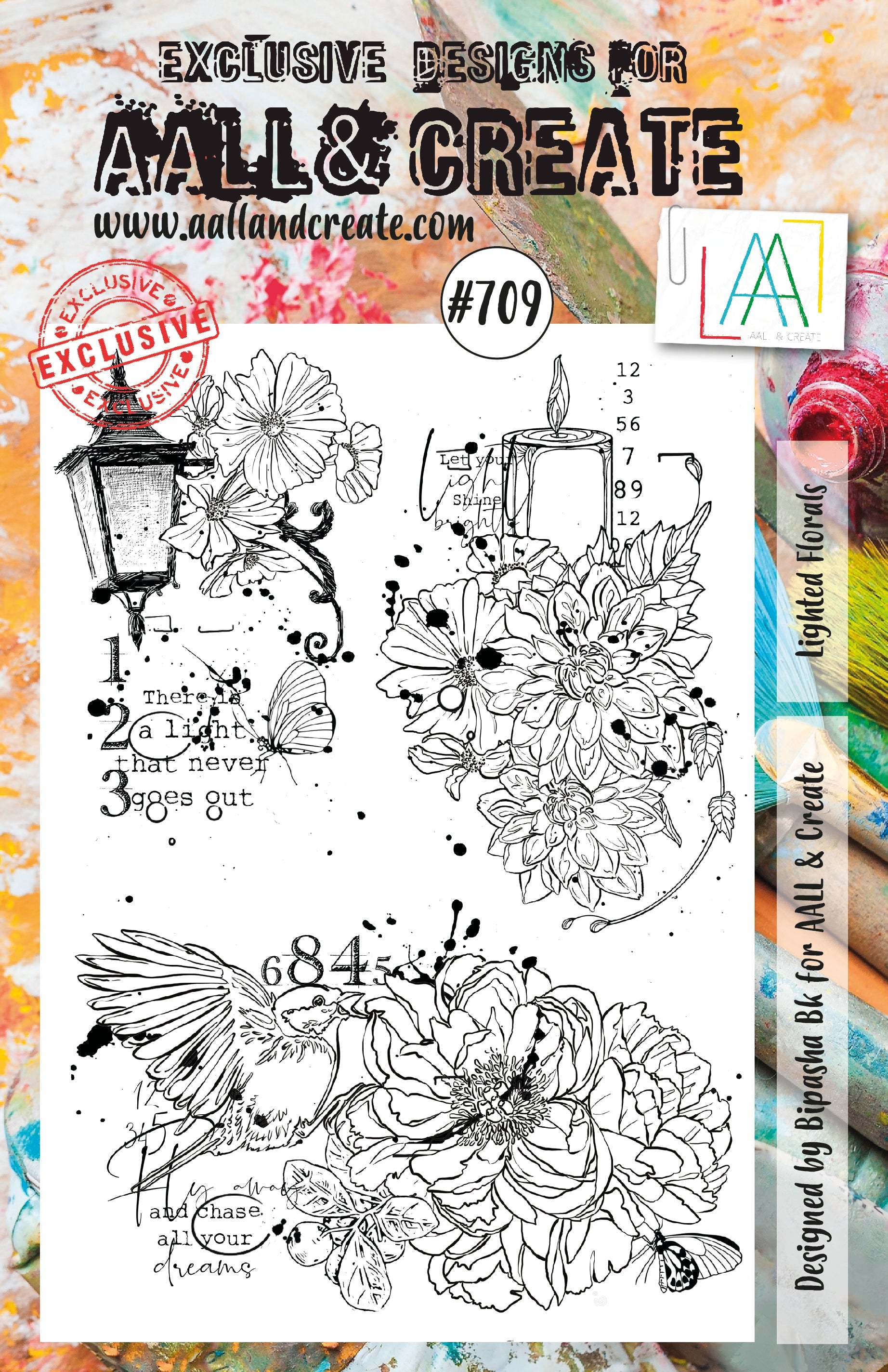 AALL and Create - Lighted Florals - A5 - Designer Bipasha BK - Clear Stamp Set - #709 - Messy Papercrafts