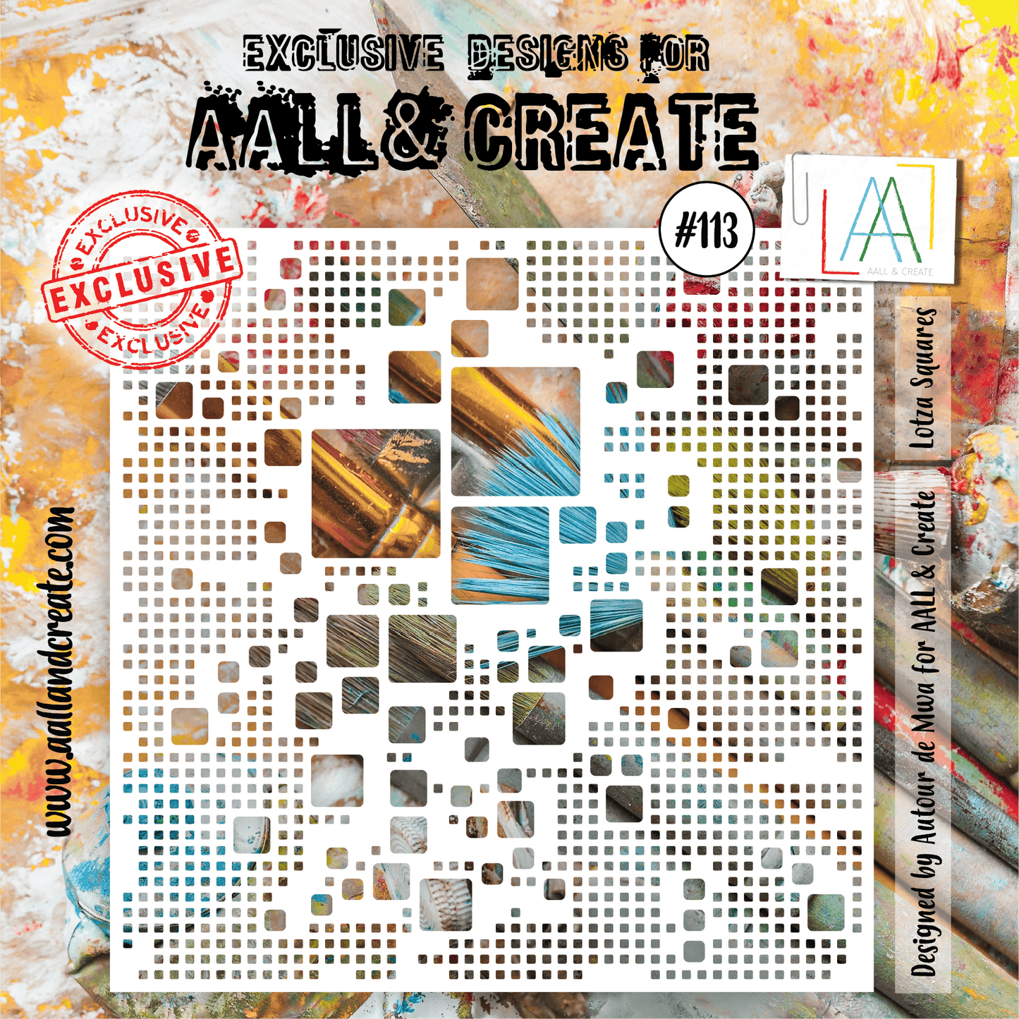 Aall and Create - Lotza Squares - 6x6 - Designer Autour de Mwa - Stencil - #113 - Messy Papercrafts