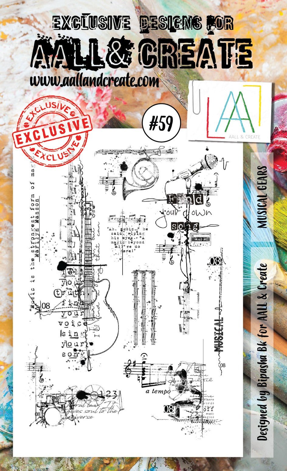Aall and Create - Musical Gears - A6 - Designer Bipasha Bk - Clear Stamp Set - #59 Aall & Create