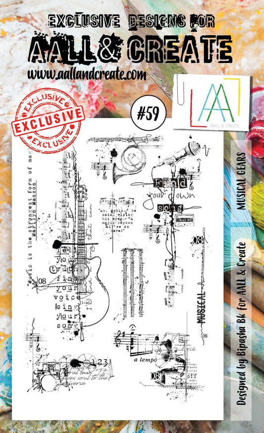 Aall and Create - Musical Gears - A6 - Designer Bipasha Bk - Clear Stamp Set - #59 Aall & Create