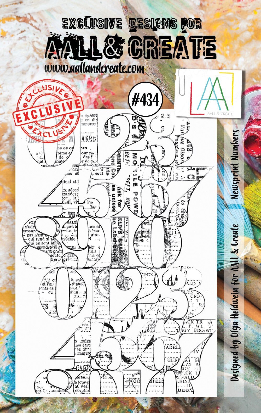 Aall and Create - Newsprint Numbers - A7 - Designer Olga Heldwein - Clear Stamp Set - #434 Aall & Create