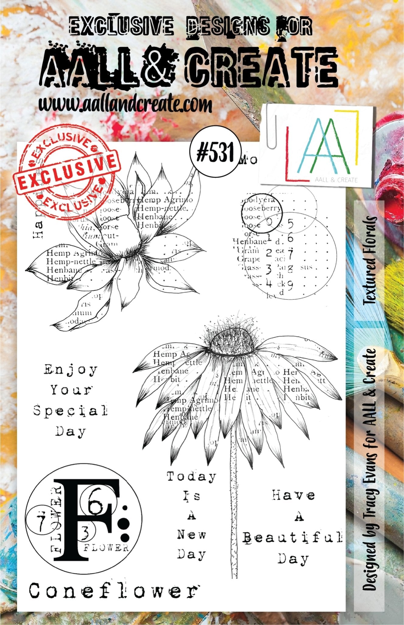 Aall and Create - Textured Florals - A5 - Designer Tracy Evans - Clear Stamp Set - #531 Aall & Create