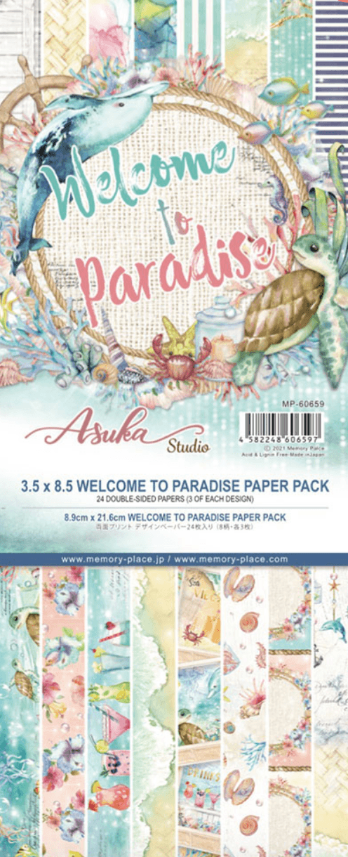 Asuka Studio - Welcome to Paradise - Slimline Paper Pack - 3.5 x 8.5 - Messy Papercrafts