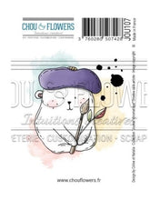Chou and Flowers - BEAR DOUDOU CALIN ARTIST STAMP - 2.5 x 1.5 inch - Collection Journal Chromatique Chou and Flowers