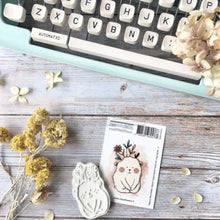 Chou and Flowers - BEAR DOUDOU CALIN WITH FLOWERS STAMP - 2.5 x 1.5 inch - Collection Voyage Imaginaire Chou and Flowers
