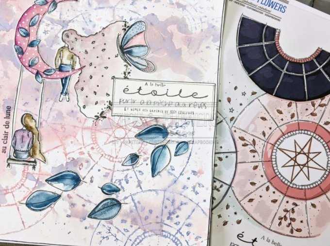 Chou and Flowers - BELLE ETOILE STAMP - 4.5 x 6.5 inch - Collection - Dans La Lune - Background Stamp Chou and Flowers