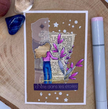 Chou and Flowers - CLEAR STAMP CREATIVITY - Collection Dans La Lune - 4.5 x 9 inch Chou and Flowers