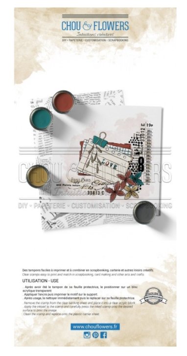 Chou and Flowers - CLEAR STAMP NOTES - Collection Voyage Imaginaire - 4.5 x 9 inch Chou and Flowers