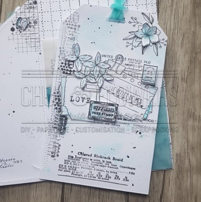 Chou and Flowers - CLEAR STAMP NOTES - Collection Voyage Imaginaire - 4.5 x 9 inch Chou and Flowers