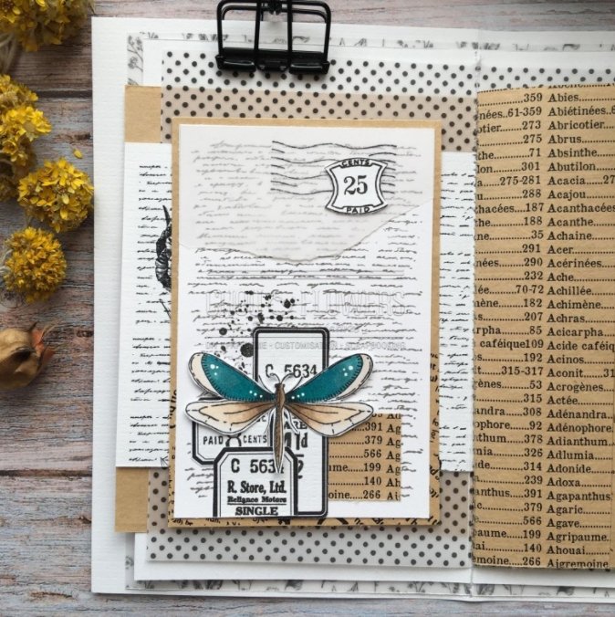 Chou and Flowers - CLEAR STAMP NOTES - Collection Voyage Imaginaire - 4.5 x 9 inch Chou and Flowers