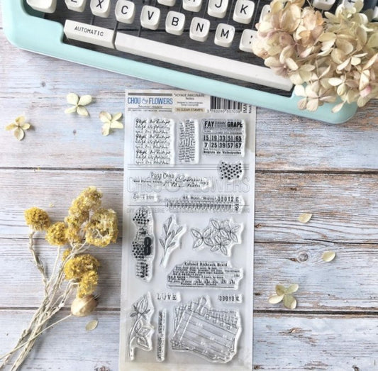 Chou and Flowers - CLEAR STAMP NOTES - Collection Voyage Imaginaire - 4.5 x 9 inch Chou and Flowers