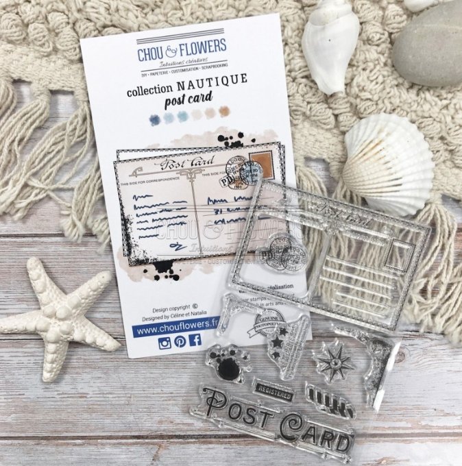 Chou and Flowers - CLEAR STAMP POSTCARD Chou and Flowers