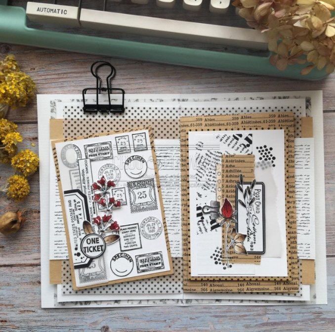 Chou and Flowers - CLEAR STAMP POSTMAIL - Collection Voyage Imaginaire - 4.5 x 9 inch Chou and Flowers