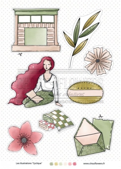 Chou and Flowers - CYCLIQUE ILLUSTRATIONS - 9 beautiful papers - A5 - 170g Chou and Flowers