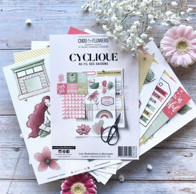 Chou and Flowers - CYCLIQUE ILLUSTRATIONS - 9 beautiful papers - A5 - 170g Chou and Flowers