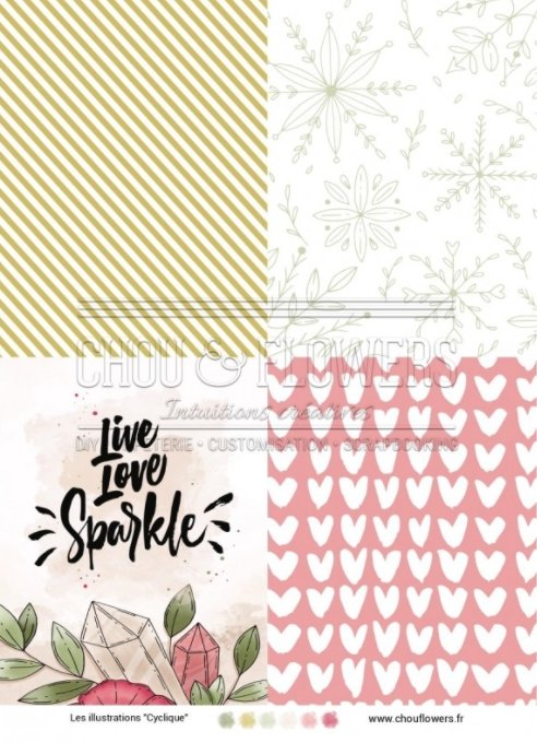 Chou and Flowers - CYCLIQUE ILLUSTRATIONS - 9 beautiful papers - A5 - 170g Chou and Flowers