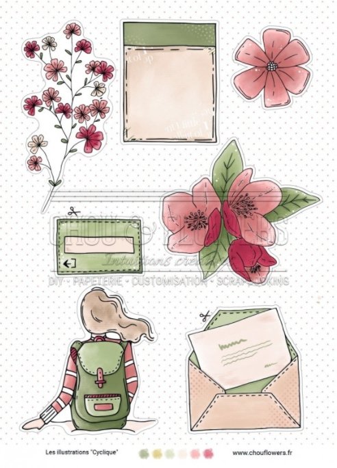 Chou and Flowers - CYCLIQUE ILLUSTRATIONS - 9 beautiful papers - A5 - 170g Chou and Flowers