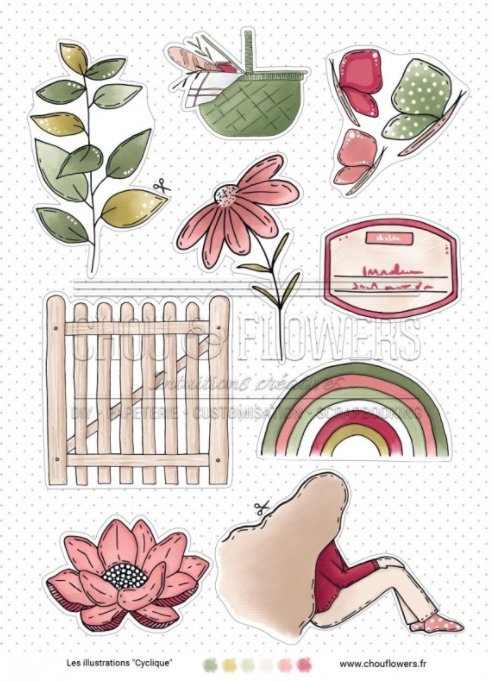 Chou and Flowers - CYCLIQUE ILLUSTRATIONS - 9 beautiful papers - A5 - 170g Chou and Flowers