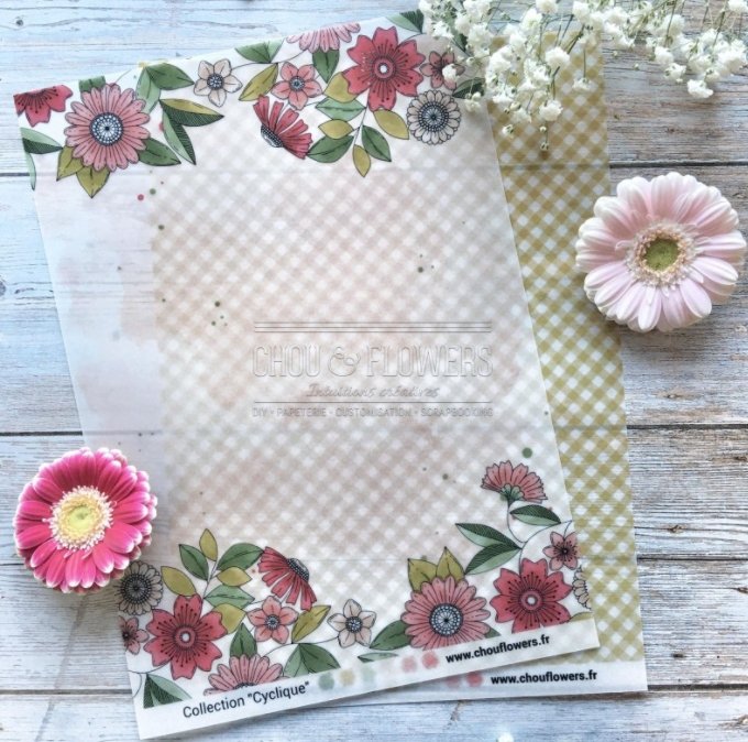 Chou and Flowers - CYCLIQUE STATIONERY COLLECTION - 10 beautiful papers - A4 Chou and Flowers