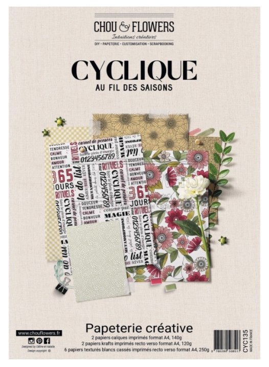 Chou and Flowers - CYCLIQUE STATIONERY COLLECTION - 10 beautiful papers - A4 Chou and Flowers