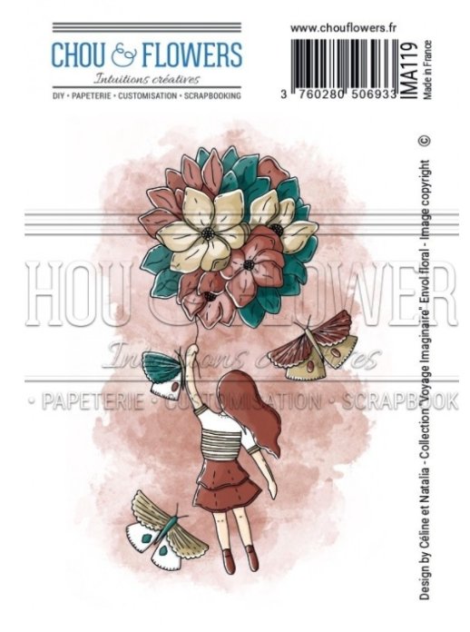 Chou and Flowers - FLORAL FLIGHT STAMP - 2.5 x 4 inch - Collection Voyage Imaginaire Chou and Flowers