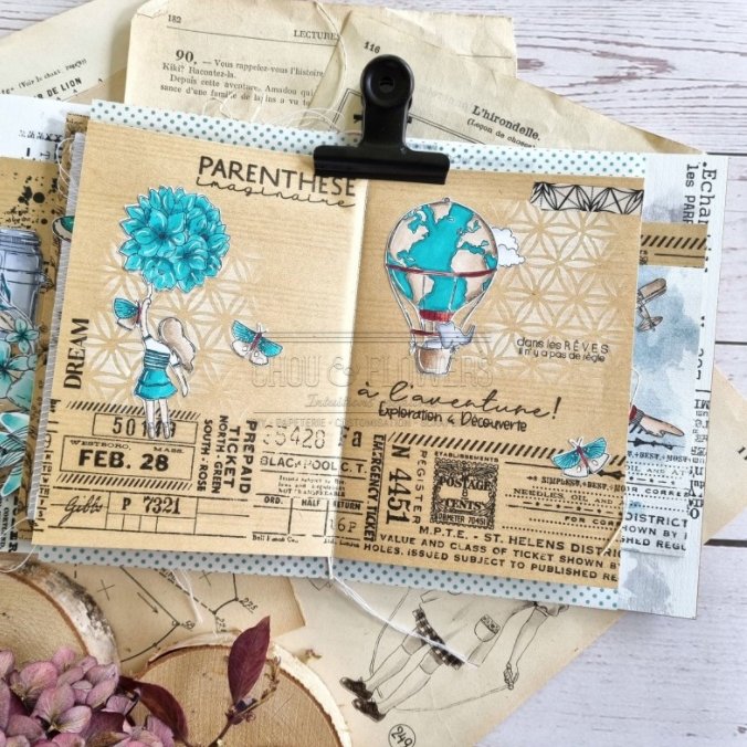 Chou and Flowers - FLORAL FLIGHT STAMP - 2.5 x 4 inch - Collection Voyage Imaginaire Chou and Flowers