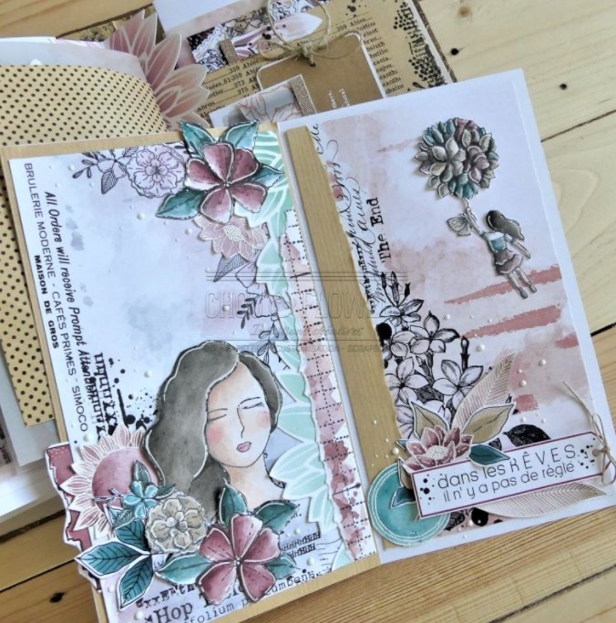 Chou and Flowers - FLORAL FLIGHT STAMP - 2.5 x 4 inch - Collection Voyage Imaginaire Chou and Flowers
