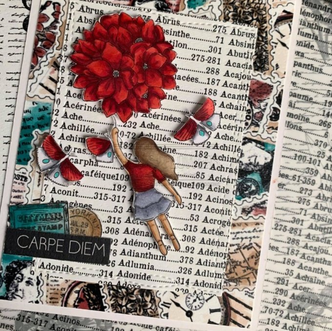 Chou and Flowers - FLORAL FLIGHT STAMP - 2.5 x 4 inch - Collection Voyage Imaginaire Chou and Flowers
