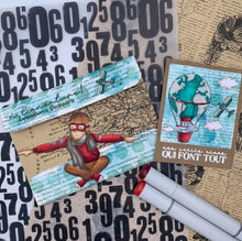 Chou and Flowers - HOT AIR BALLOON STAMP - 2 x 4 inch - Collection Voyage Imaginaire Chou and Flowers