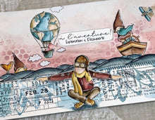 Chou and Flowers - HOT AIR BALLOON STAMP - 2 x 4 inch - Collection Voyage Imaginaire Chou and Flowers