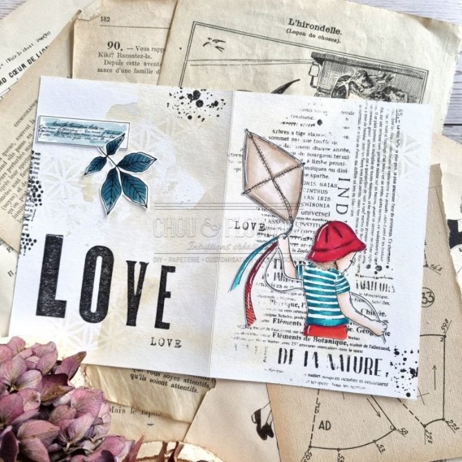 Chou and Flowers - INDEX TEXT STAMP - 4.5 x 6.5 inch - Background Stamp Chou and Flowers