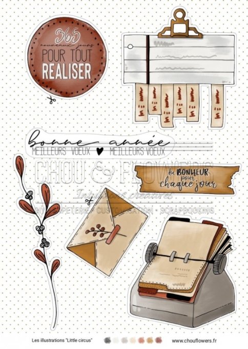 Chou and Flowers - LITTLE CIRCUS ILLUSTRATIONS - 9 beautiful papers - A5 - 170g Chou and Flowers