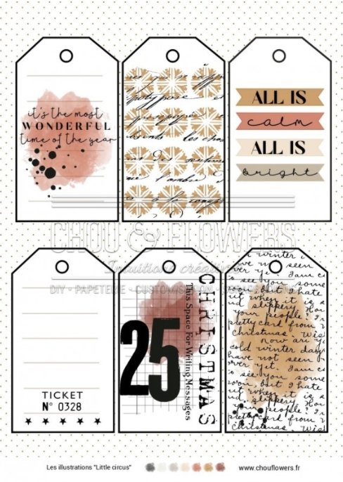 Chou and Flowers - LITTLE CIRCUS ILLUSTRATIONS - 9 beautiful papers - A5 - 170g Chou and Flowers