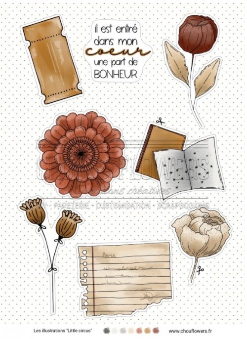 Chou and Flowers - LITTLE CIRCUS ILLUSTRATIONS - 9 beautiful papers - A5 - 170g Chou and Flowers