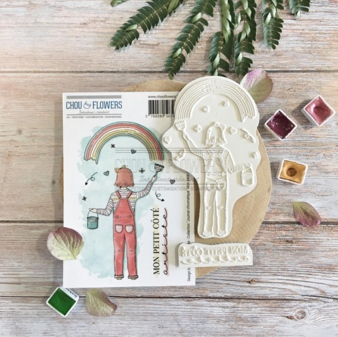 Chou and Flowers - MY LITTLE ARTIST STAMP 2.5 x 5 inch - Collection Journal Chromatique Chou and Flowers