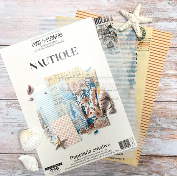 Chou and Flowers - NAUTICAL CREATIVE STATIONERY COLLECTION 10 PAPERS Chou and Flowers