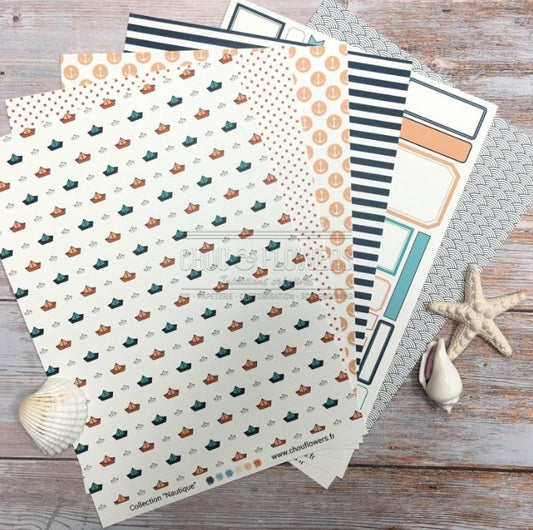 Chou and Flowers - NAUTICAL CREATIVE STATIONERY COLLECTION 10 PAPERS Chou and Flowers